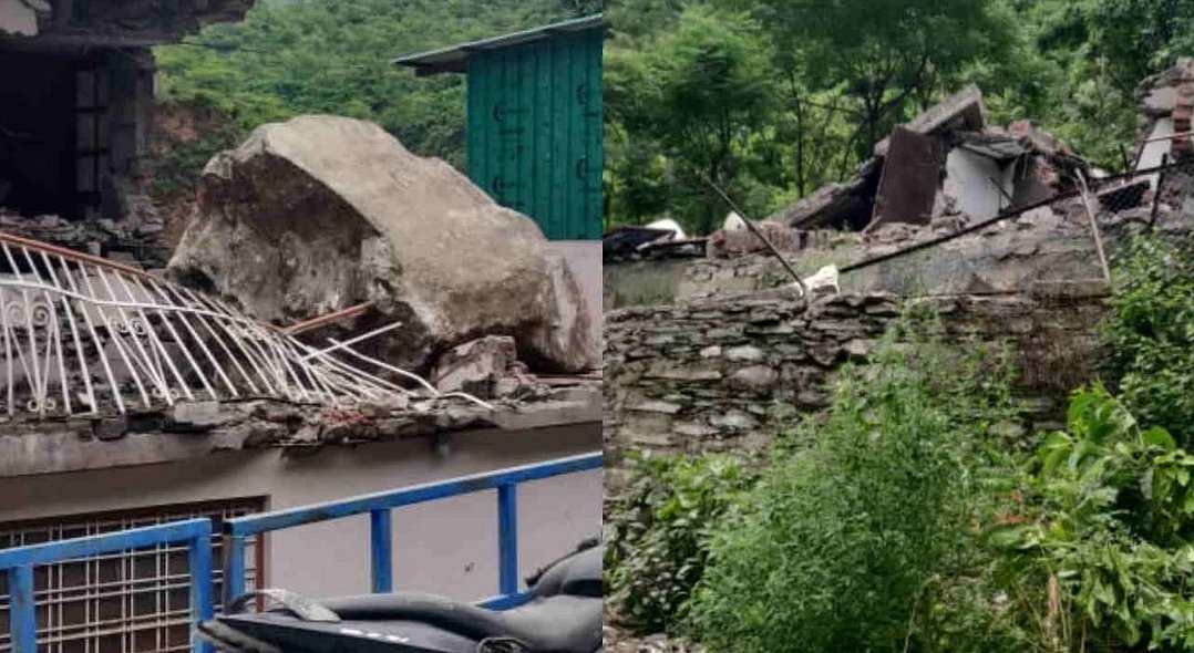 देवप्रयाग में नृसिंहगाचल पर्वत से भूस्खलन, मकान क्षतिग्रस्त, वाहन दबे, एक घायल देवप्रयाग में नृसिंहगाचल पर्वत से भूस्खलन, मकान क्षतिग्रस्त, वाहन दबे, एक घायल