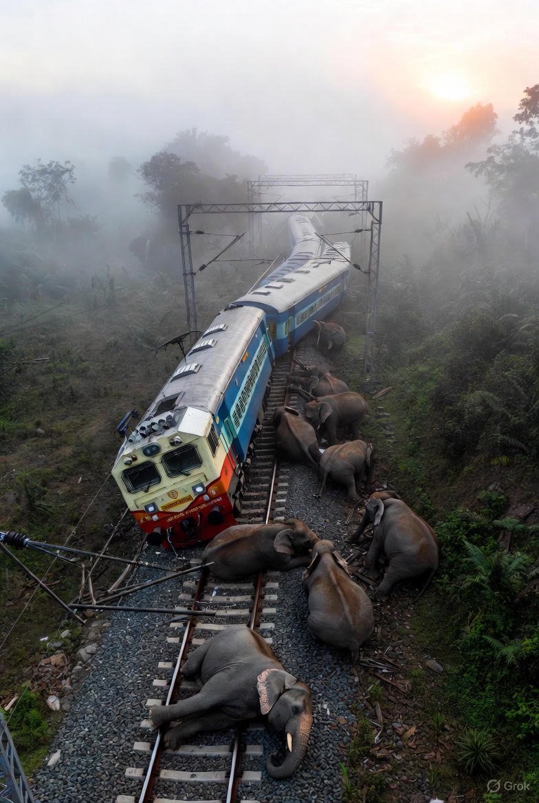 असम में दर्दनाक हादसा: राजधानी एक्सप्रेस की चपेट में आए हाथियों के झुंड, 8 की मौत; इंजन सहित 5 डिब्बे पटरी से उतरे
