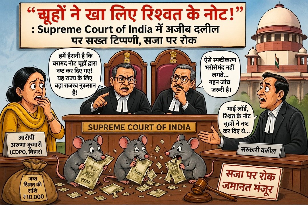 “चूहों ने खा लिए रिश्वत के नोट!”: Supreme Court of India में अजीब दलील पर सख्त टिप्पणी, सजा पर रोक