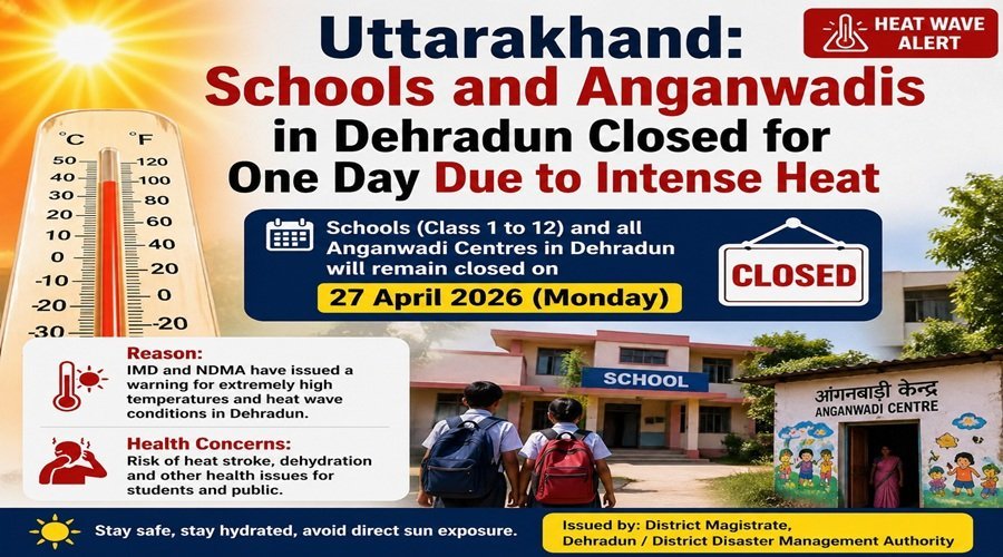 उत्तराखंड : भीषण गर्मी के चलते देहरादून में स्कूल और आंगनबाड़ी एक दिन के लिए बंद