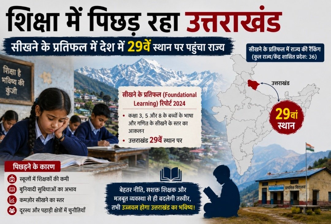 शिक्षा में पिछड़ रहा उत्तराखंड, सीखने के प्रतिफल में देश में 29वें स्थान पर पहुंचा राज्य शिक्षा में पिछड़ रहा उत्तराखंड, सीखने के प्रतिफल में देश में 29वें स्थान पर पहुंचा राज्य