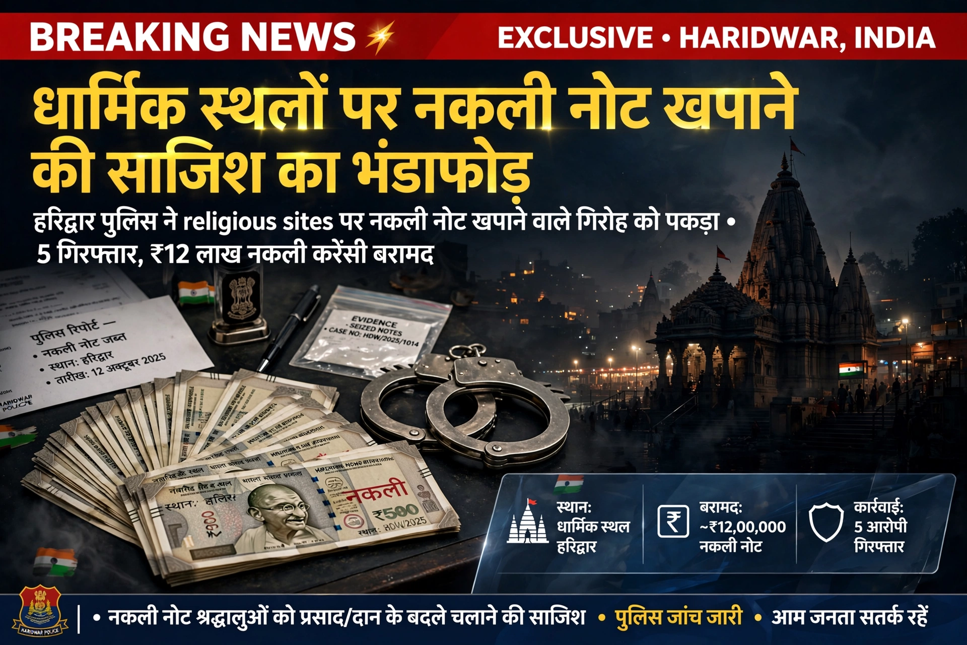 धार्मिक स्थलों को निशाना बनाकर जाली नोट खपाने वाले गिरोह का भंडाफोड़, 14 दिनों में 12 आरोपी गिरफ्तार धार्मिक स्थलों को निशाना बनाकर जाली नोट खपाने वाले गिरोह का भंडाफोड़, 14 दिनों में 12 आरोपी गिरफ्तार