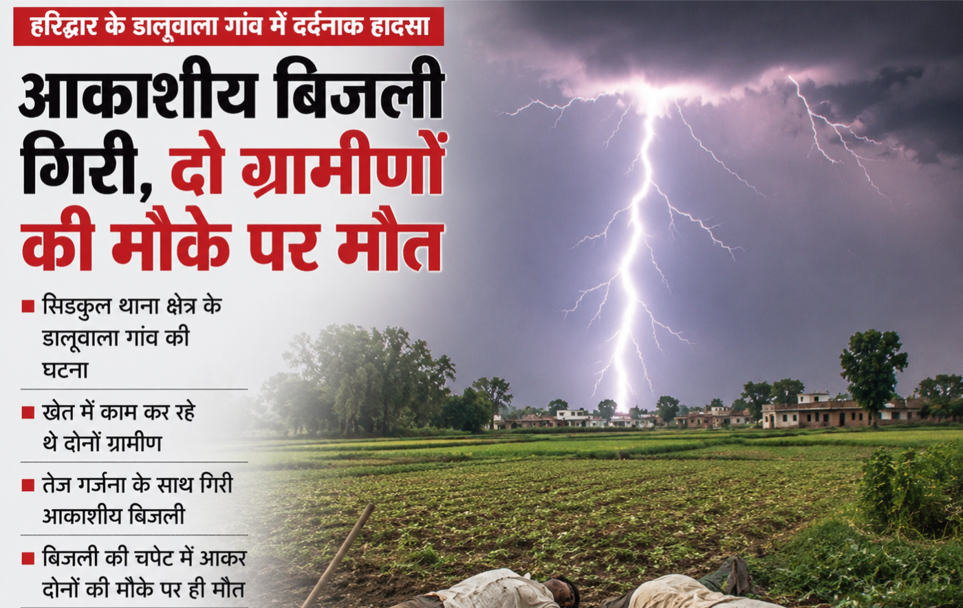 उत्तराखंड: खेत में काम कर रहे थे लोग, अचानक आसमान से गिरी बिजली, दो लोगों की मौत उत्तराखंड: खेत में काम कर रहे थे लोग, अचानक आसमान से गिरी बिजली, दो लोगों की मौत