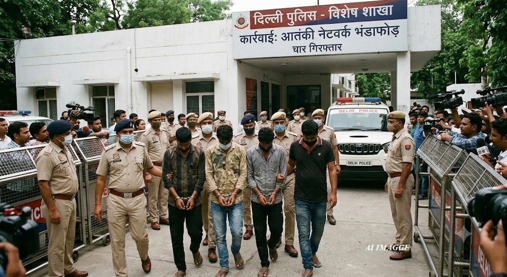दिल्ली पुलिस की बड़ी कार्रवाई: ISI समर्थित आतंकी नेटवर्क का भंडाफोड़, दिल्ली-पंजाब से चार आरोपी गिरफ्तार दिल्ली पुलिस की बड़ी कार्रवाई: ISI समर्थित आतंकी नेटवर्क का भंडाफोड़, दिल्ली-पंजाब से चार आरोपी गिरफ्तार